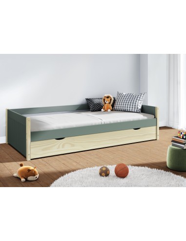 16667 - lit gigogne valka 90x190 vert kaki 444c/cire blanc