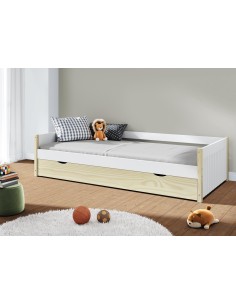 16668 - lit gigogne valka 90x190 blanc/cire blanc a/sommie
