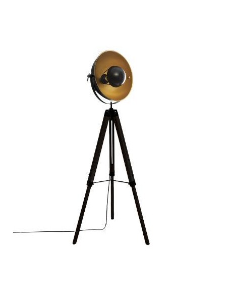 168233 - lampadaire trepied metal et paulownia "lahti" noir h.156,5