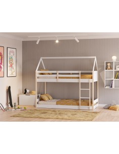 16674 - lit superposé-montessori valka a/maison blanc/cire