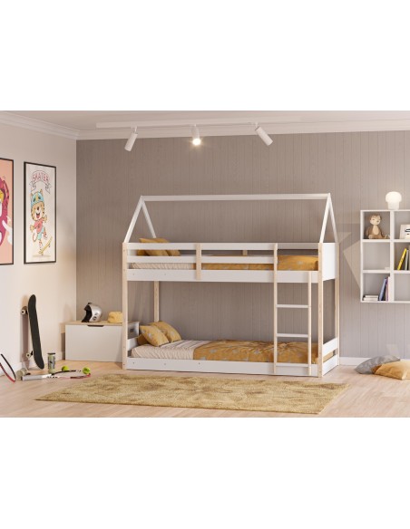 16674 - lit superposé-montessori valka a/maison blanc/cire