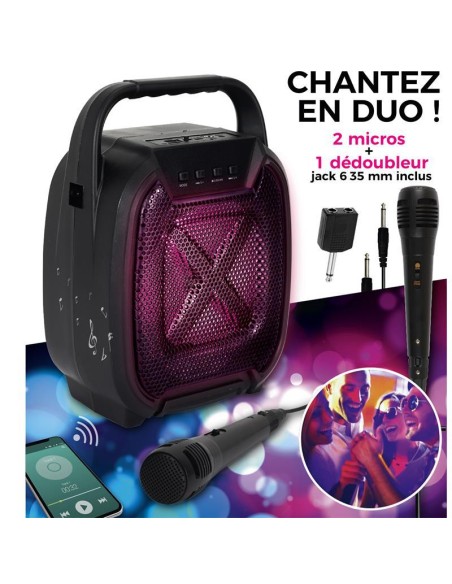 ht2142-enceinte sans fil 8w karaoke 2 micros integres m4