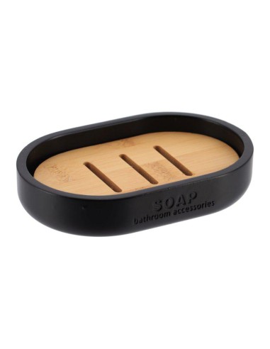 64101237 - porte savon polyresine - noir /bambou