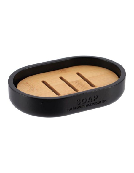 64101237 - porte savon polyresine - noir /bambou