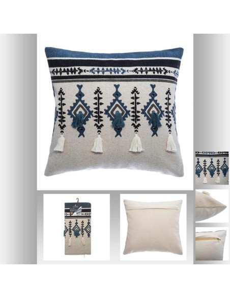 housse cous etnik pompon 40x40