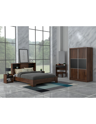 vd qb00127 - lit 140*190 cm walnut tete de lit avec rangement