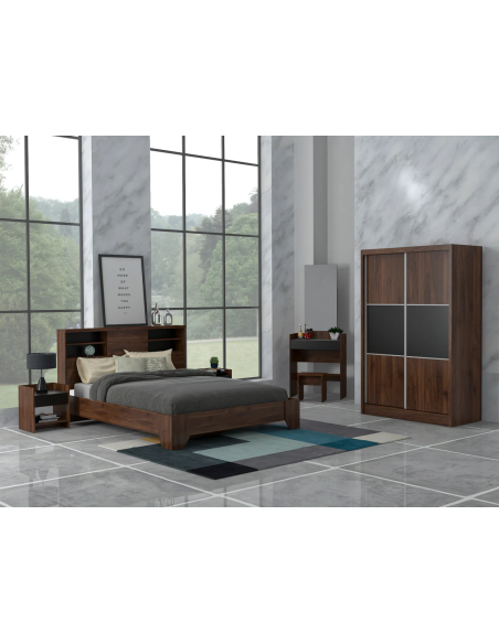 vd qb00127 - lit 140*190 cm walnut tete de lit avec rangement