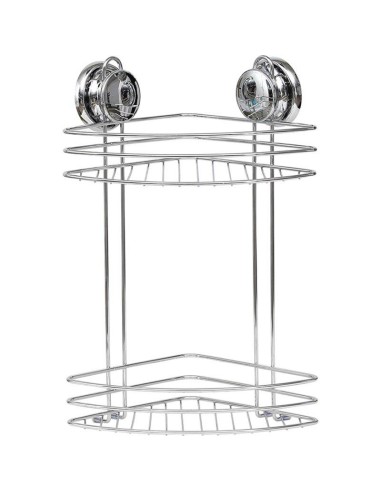 917999 - etagere d'angle metal 2 niveaux sur ventouses - chrome