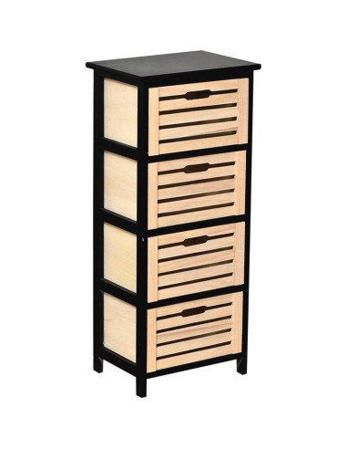 98143247-meuble mdf/paulownia 4 tiroirs - bicolore noir/naturel
