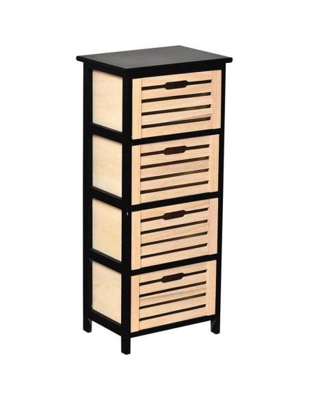 98143247-meuble mdf/paulownia 4 tiroirs - bicolore noir/naturel