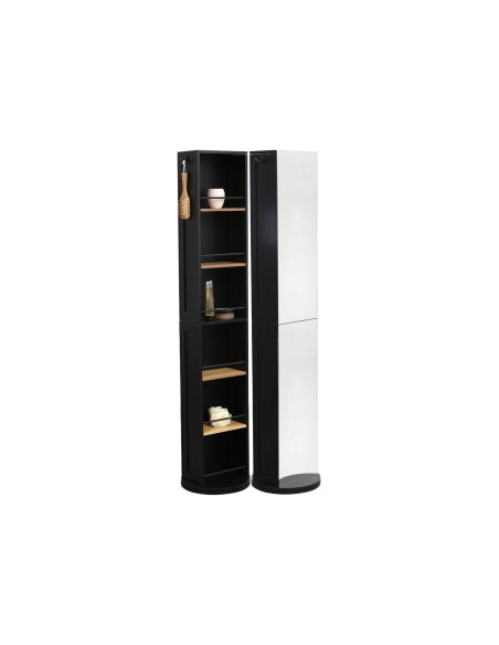 colonne mdf pivotante avec miroir et niches de rangement - noir/facon bambou