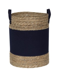 paniere ronde gm feutrine/matiere vegetale d50x40 cm - bleu marine/naturel