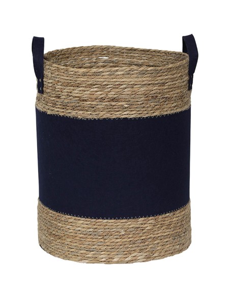 paniere ronde gm feutrine/matiere vegetale d50x40 cm - bleu marine/naturel