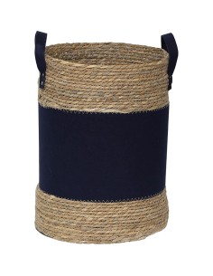 paniere ronde mm feutrine/matiere vegetale d45x34 cm - bleu marine/naturel