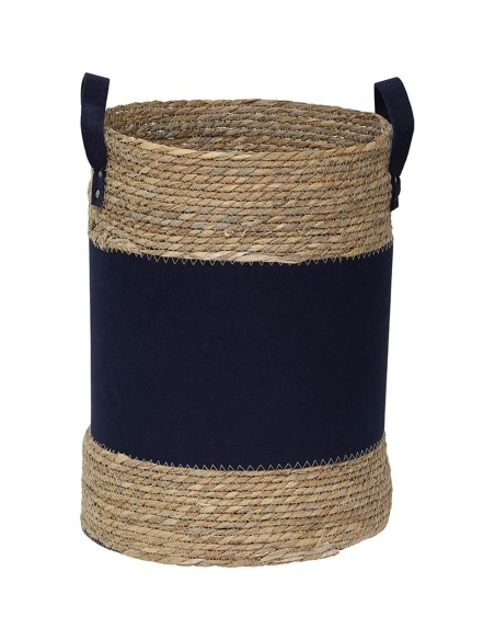 paniere ronde mm feutrine/matiere vegetale d45x34 cm - bleu marine/naturel
