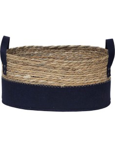 paniere ovale gm feutrine/matiere vegetale 38x28x18 cm - bleu marine/naturel