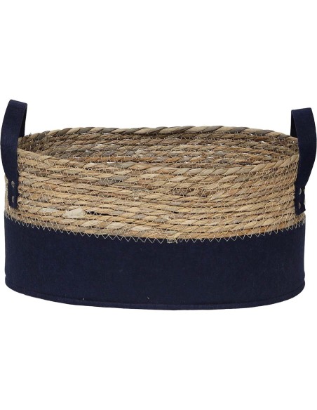 paniere ovale gm feutrine/matiere vegetale 38x28x18 cm - bleu marine/naturel