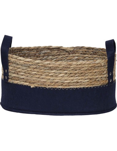 paniere ovale mm feutrine/matiere vegetale 33x23x16 cm - bleu marine/naturel