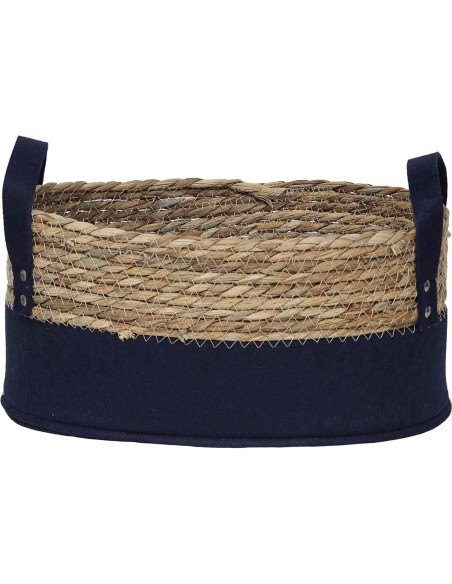 paniere ovale mm feutrine/matiere vegetale 33x23x16 cm - bleu marine/naturel