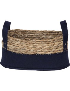 paniere ovale pm feutrine/matiere vegetale 28x18x14 cm - bleu marine/naturel