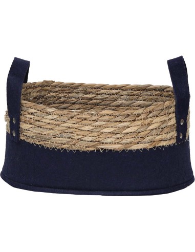 paniere ovale pm feutrine/matiere vegetale 28x18x14 cm - bleu marine/naturel