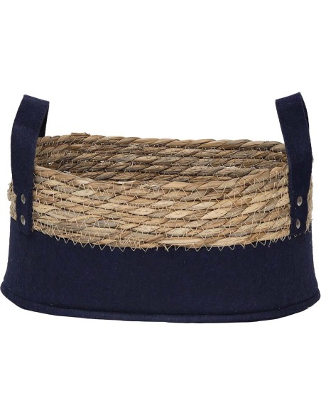 paniere ovale pm feutrine/matiere vegetale 28x18x14 cm - bleu marine/naturel