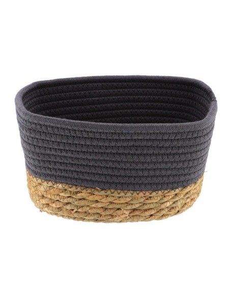 panier rectangulaire gm coton/matiere vegetale 23x15x13.5 cm - gris/naturel