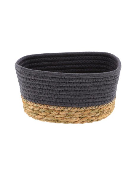 panier rectangulaire mm coton/matiere vegetale 21x13x12 cm - gris/naturel