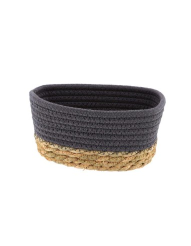 panier rectangulaire pm coton/matiere vegetale 19x11x10 cm - gris/naturel