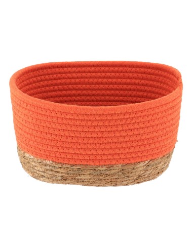panier rectangulaire gm coton/matiere vegetale 23x15x13.5 cm - orange/naturel
