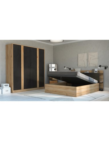 18545 - lit coffre brenda 160x200 chéne/noir