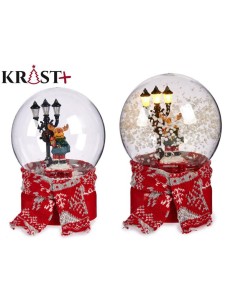 90561-boule neige rouge detecteur led/musique renne