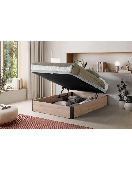 18327 - sommier coffre relevable seren 160x200 noir/chéne