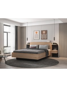 18755 - lit dorian 160x200 chéne/noir s/sommier