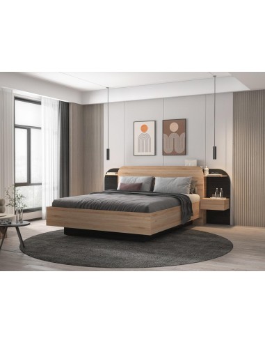 18755 - lit dorian 160x200 chéne/noir s/sommier