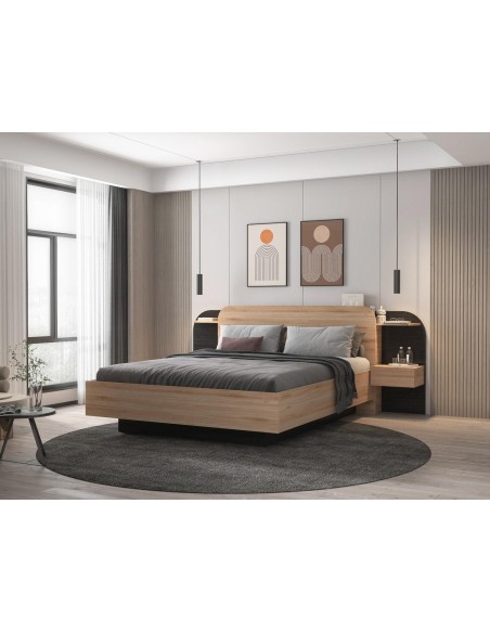 18755 - lit dorian 160x200 chéne/noir s/sommier