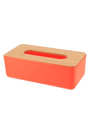 boite a mouchoirs pp orange/couvercle bambou - orange/bambou