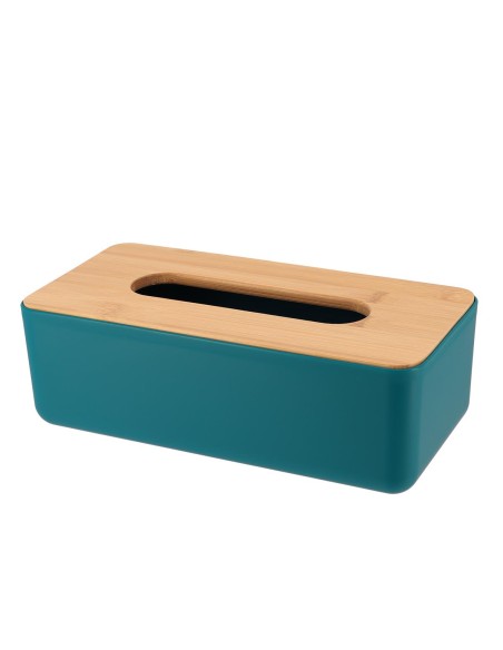 boite a mouchoirs pp bleu/couvercle bambou - bleu/bambou