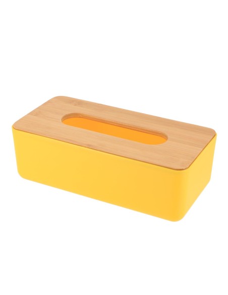 boite a mouchoirs pp jaune/couvercle bambou - jaune/bambou