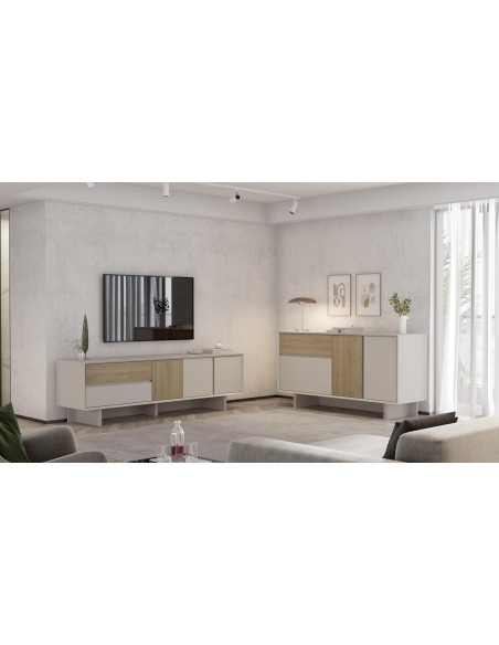 18825 - meuble tv carpi 3p2t 180cm vison/ cadiz chene