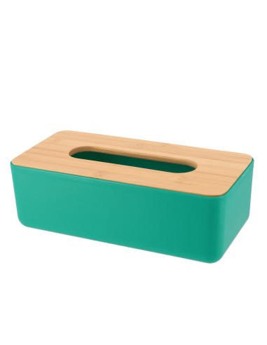 boite a mouchoirs pp vert/couvercle bambou - vert/bambou