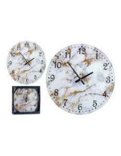 79681-horloge mur verre effect marbre blanc