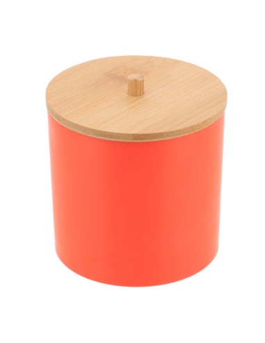 boite a coton et coton tiges ps orange couvercle bambou - orange/bambou