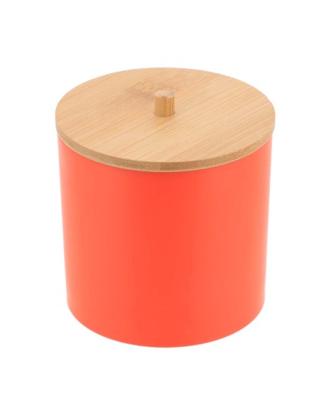 boite a coton et coton tiges ps orange couvercle bambou - orange/bambou