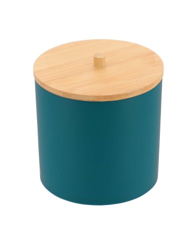 boite a coton et coton tiges ps bleu couvercle bambou - bleu/bambou