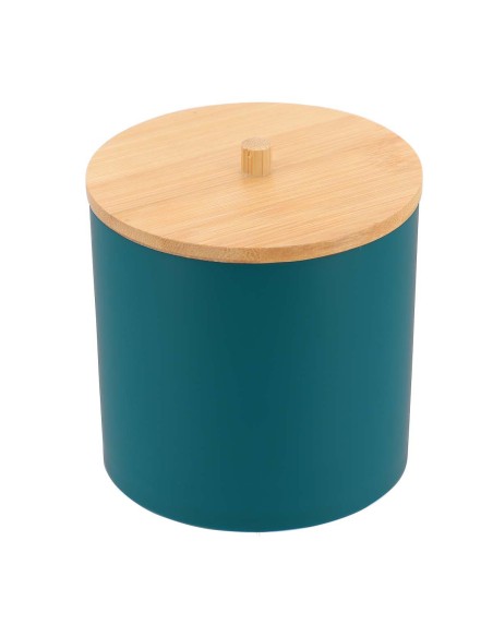 boite a coton et coton tiges ps bleu couvercle bambou - bleu/bambou