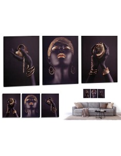 94982-set de 3 toiles femmes or avec fond noir