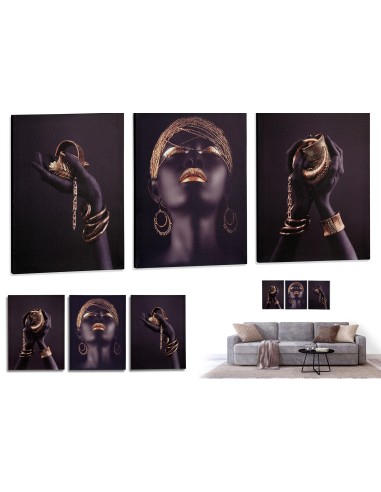 94982-set de 3 toiles femmes or avec fond noir