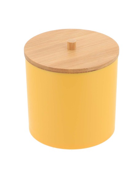 boite a coton et coton tiges ps jaune couvercle bambou - jaune/bambou