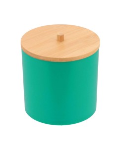 boite a coton et coton tiges ps vert couvercle bambou - vert/bambou